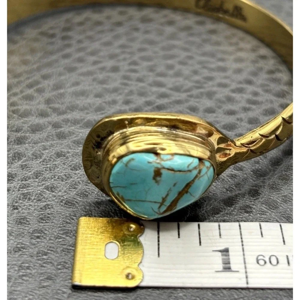 Cleobella Blue Turquoise Stone Mermaid Scale Pattern Cuff Bracelet 7.25